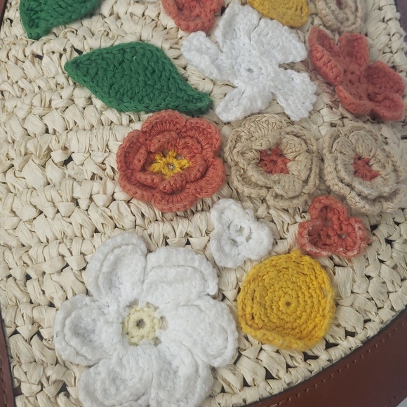 ❌SOLD❌Patricia Nash Ossi Satchel Raffia Crochet Floral Leather Crochet Crossbody - Picture 15 of 16